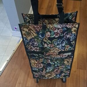 Jade Floral Tapestry Rolling Tote in Green, Blue, Pink